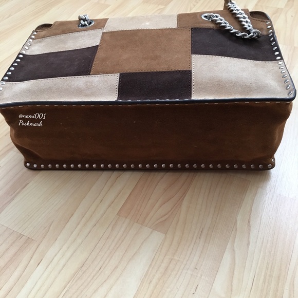 Michael Kors Astor Patchwork Suede Satchel Handbag Purse - Picture 6 of 8